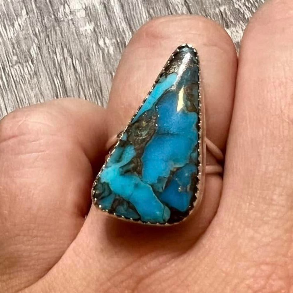 Turquoise Infused 925 Sterling Silver Size 8 Ring